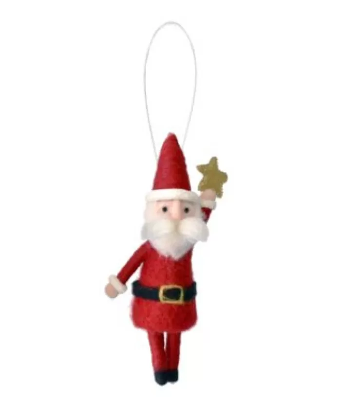 Store Xmas Tree Ornament, Woolly Santa Claus Holding A Star Aloft Angels & Santas