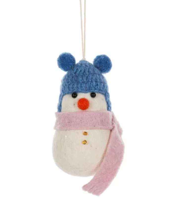 Fashion Xmas Tree Ornament, Woolly Snowman With Blue Toque Woolly