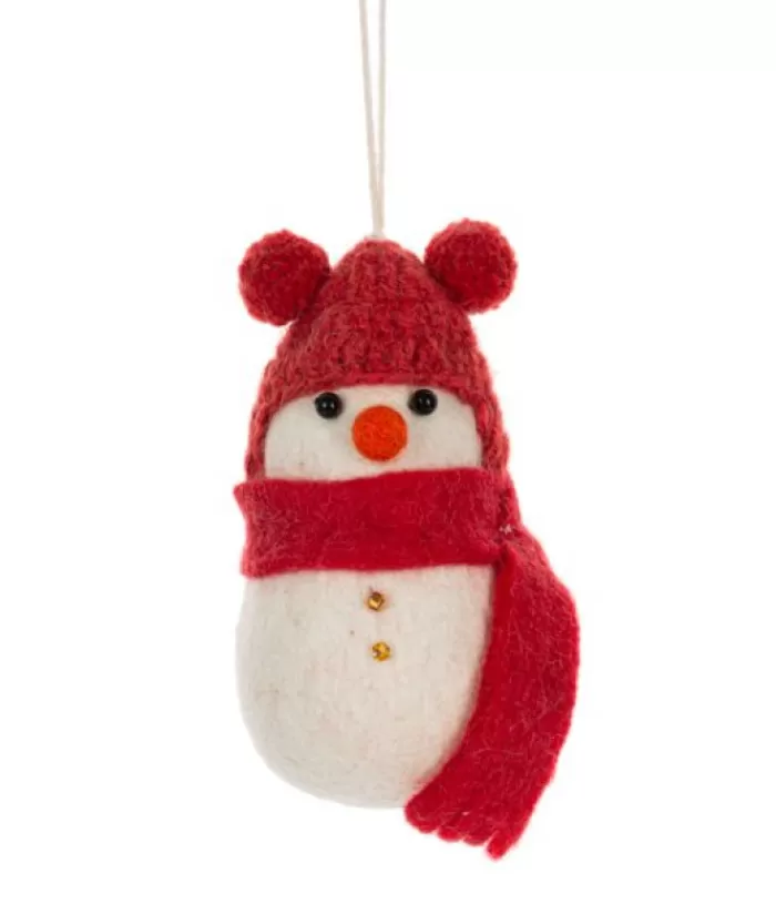 Sale Xmas Tree Ornament, Woolly Snowman With Red Toque Woolly