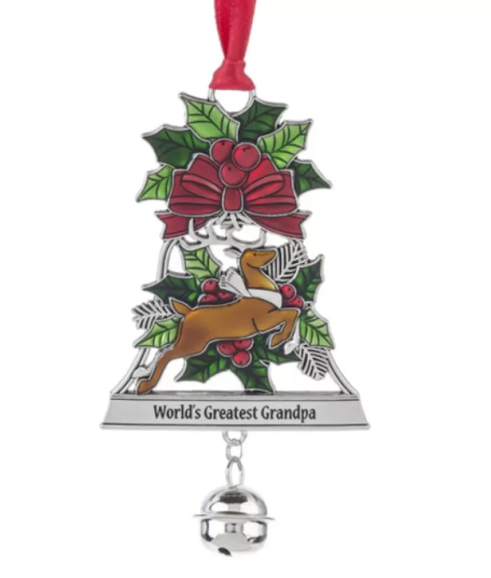 Best Zinc Bell Shaped Ornament, Featuring A Deer And Holly "World`S Greatest Grandpa" Sweet Sentiments